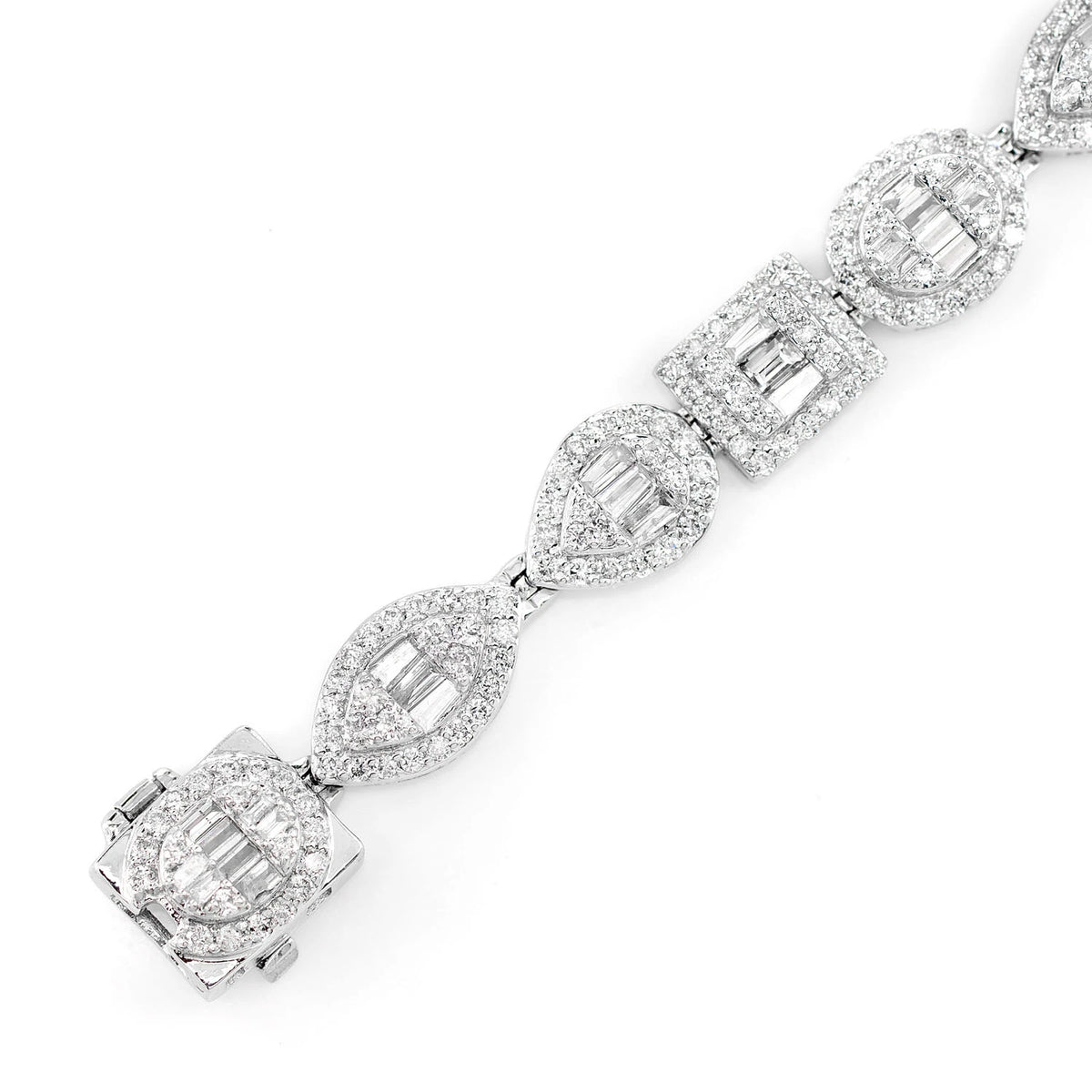 Baguette and Round Multi Shape Link Diamond Bracelet