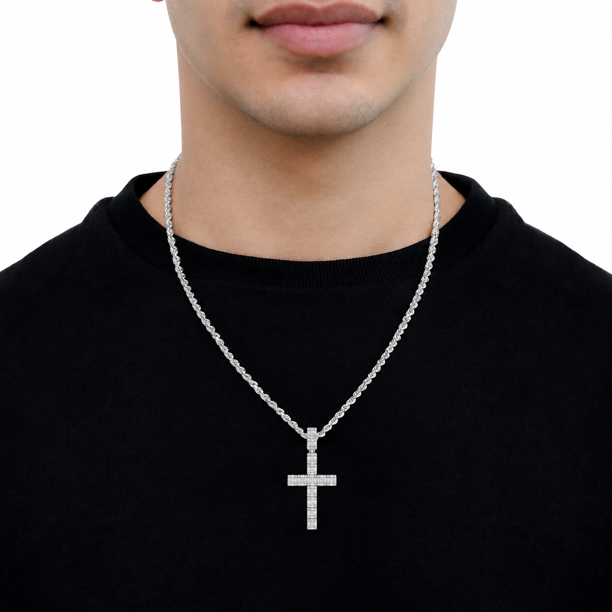 Royal Baguette Cross in 14K white gold, angled view
