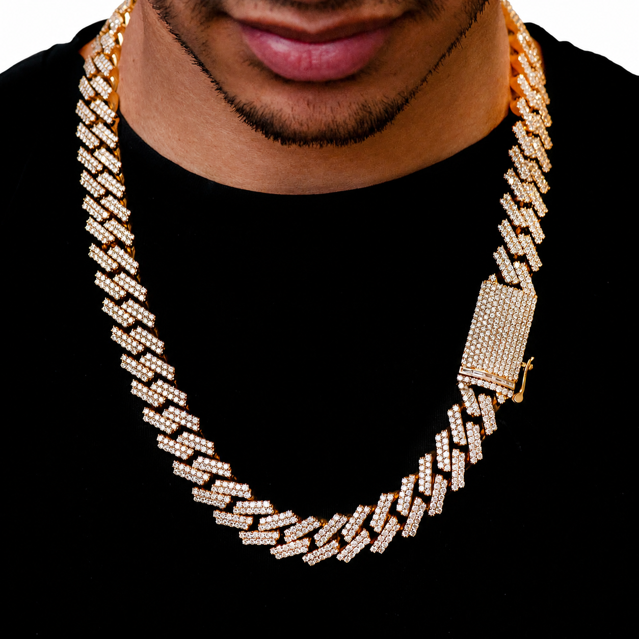 Raised Cuban Diamond Necklace in 14K yellow gold, 13mm / 28.25ctw width, alternate view