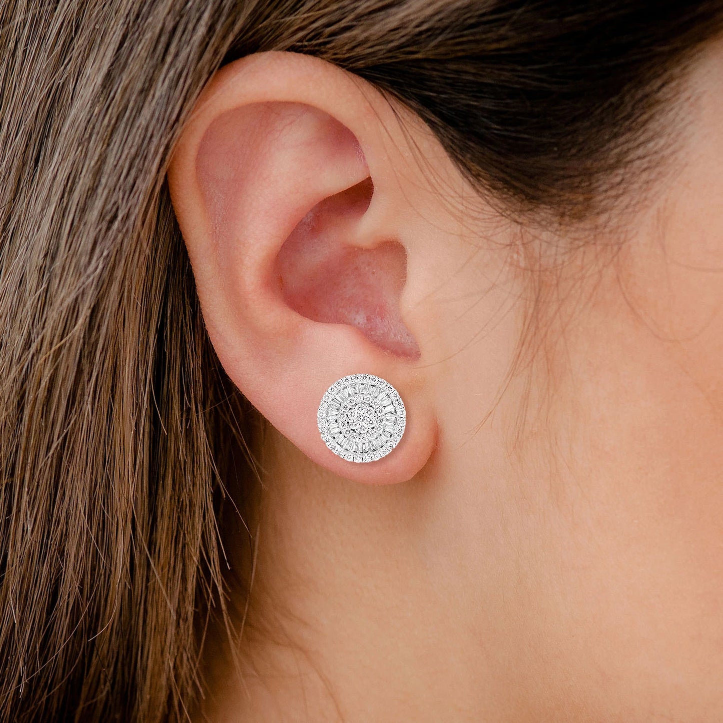 Halo Miracle Diamond Baguette Stud Earrings