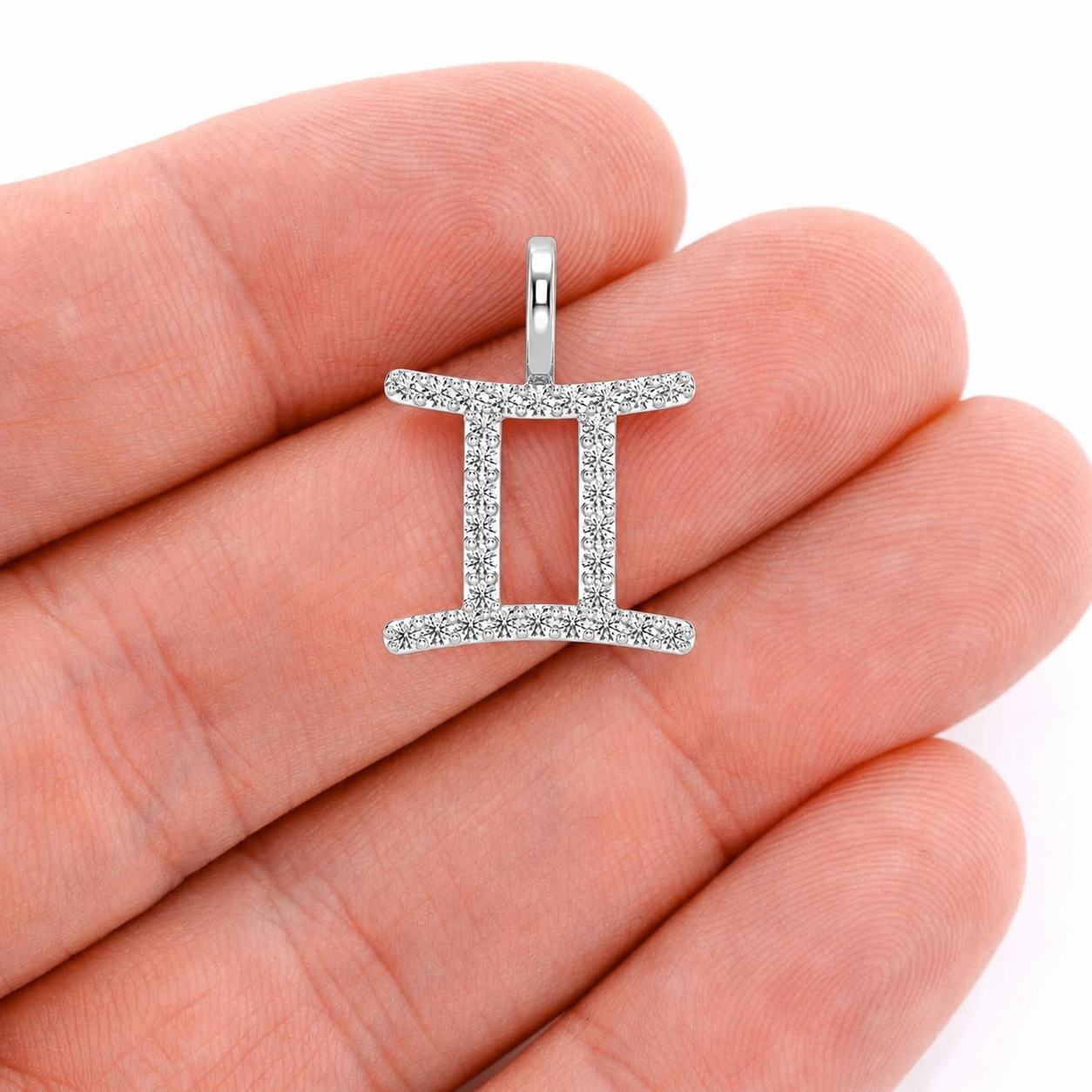 Astrology Zodiac Diamond Pendant in 14K rose gold, Gemini design, angled view