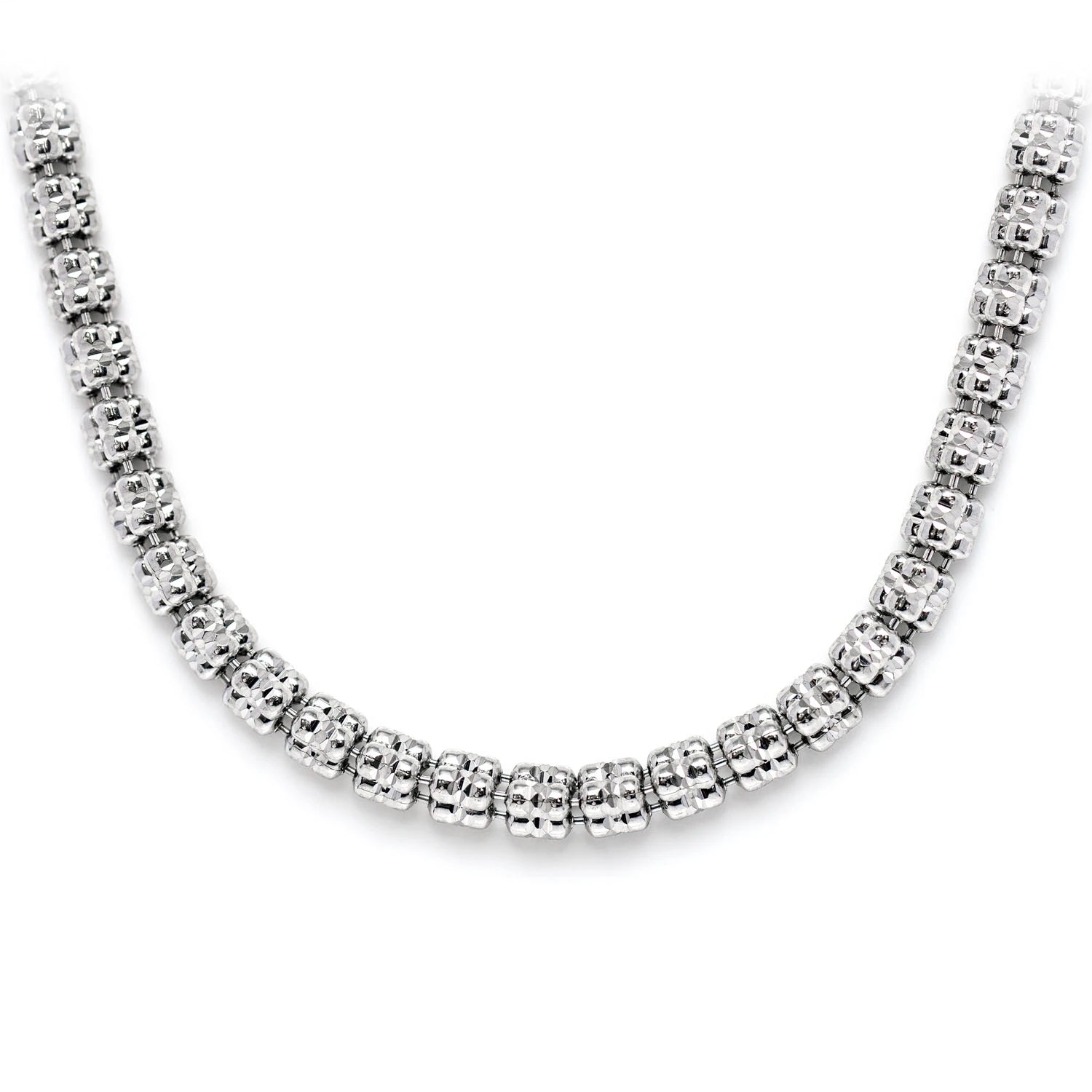Sterling Silver Triangular Diamond-Cut Tube Chain in 925 sterling silver, 4mm width, front view