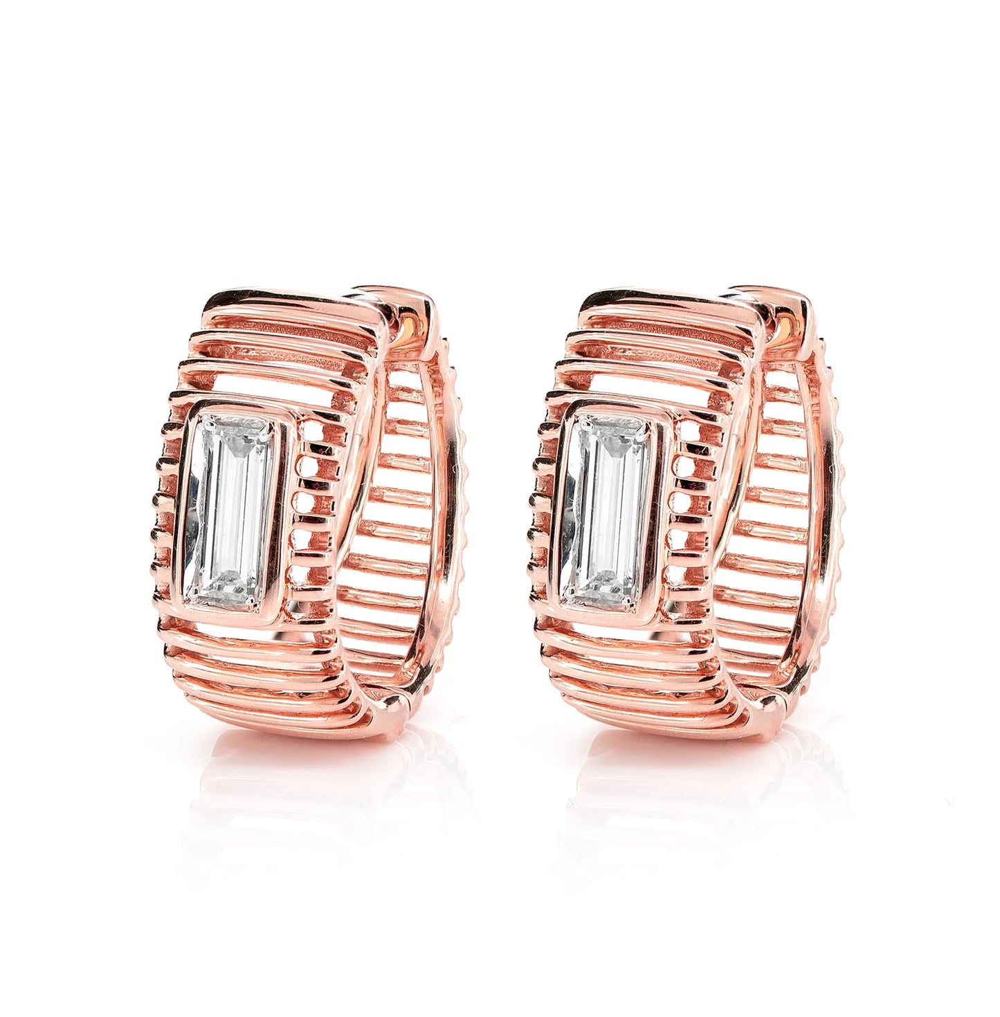 Lined Baguette Diamond Hoop Earrings