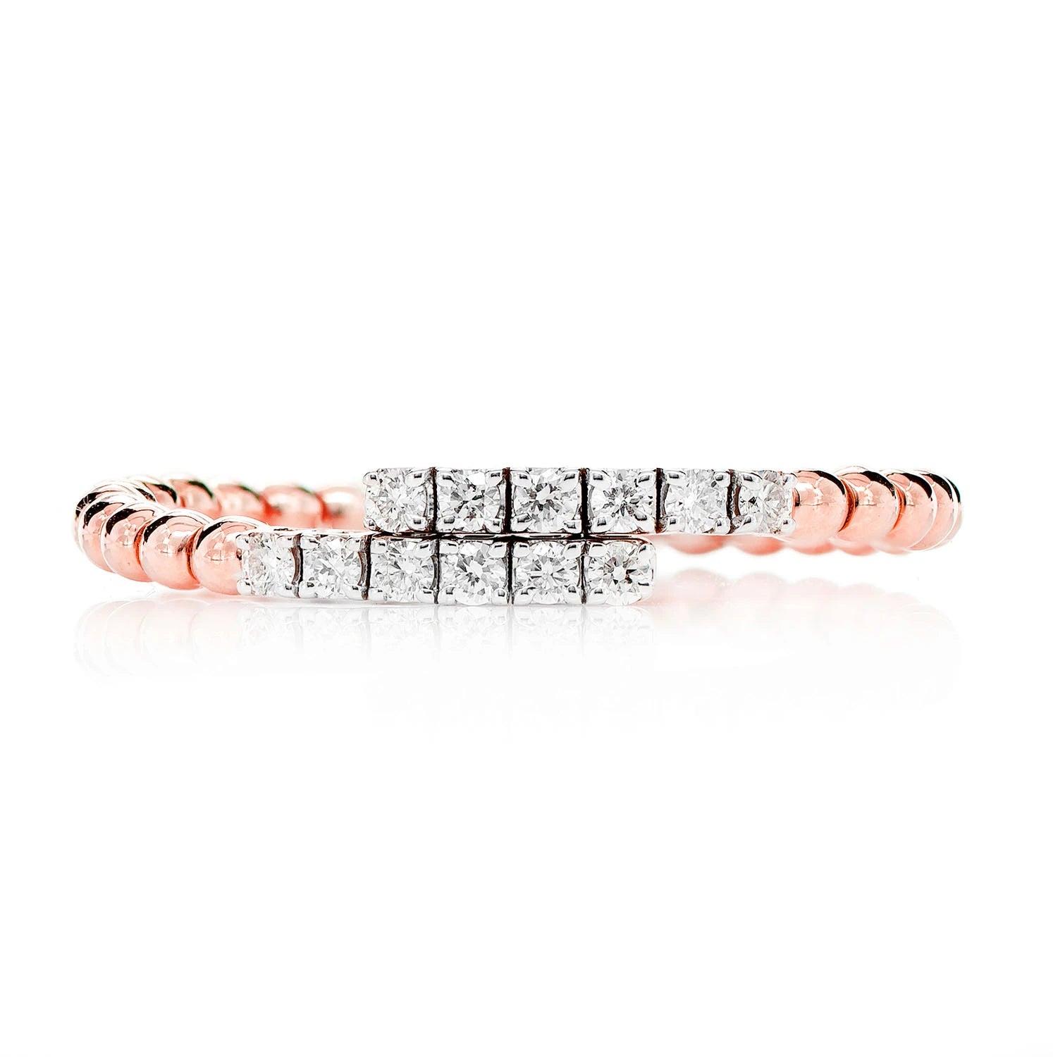Beaded Bypass Diamond Flex Band in 14K rose gold, front view