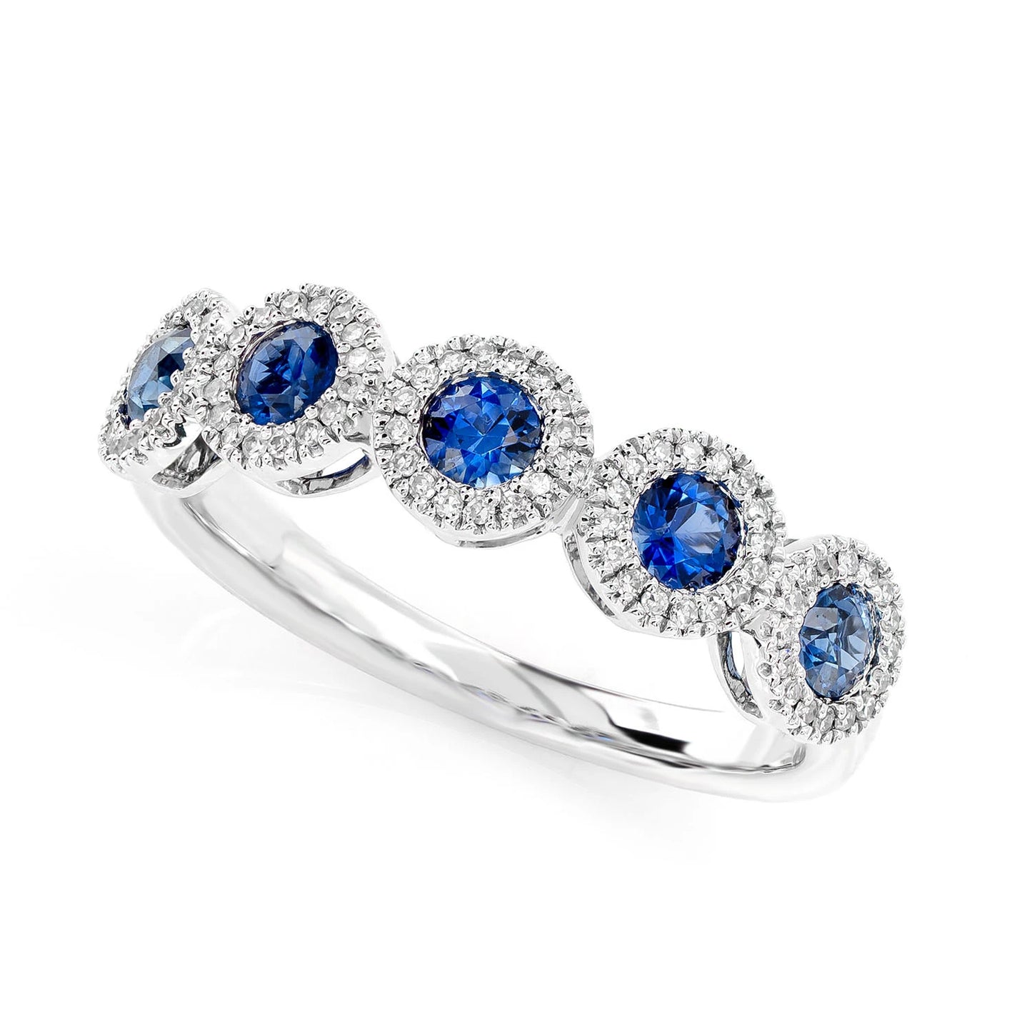 Five Stone Sapphire and Diamond Halo Band Ring