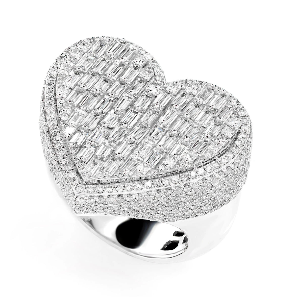 Baguette Diamond Heart Signet Ring