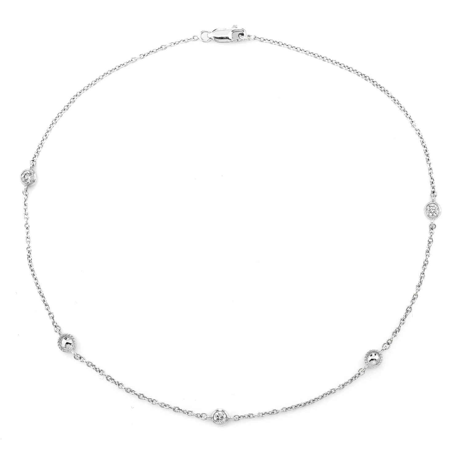 Bead & Bezel Diamond Bracelet in 14K white gold, 0.10ctw, front view