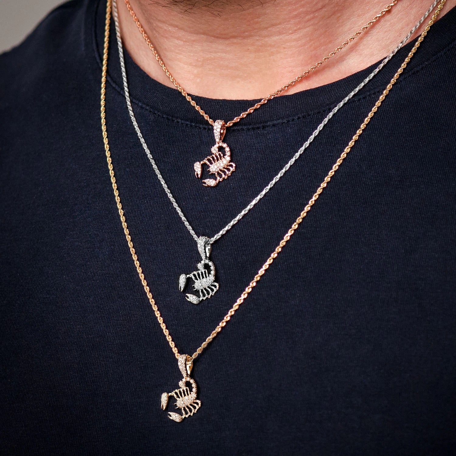 Scorpion Diamond Pendant in 14K white gold, Set | 0.25ctw, angled view