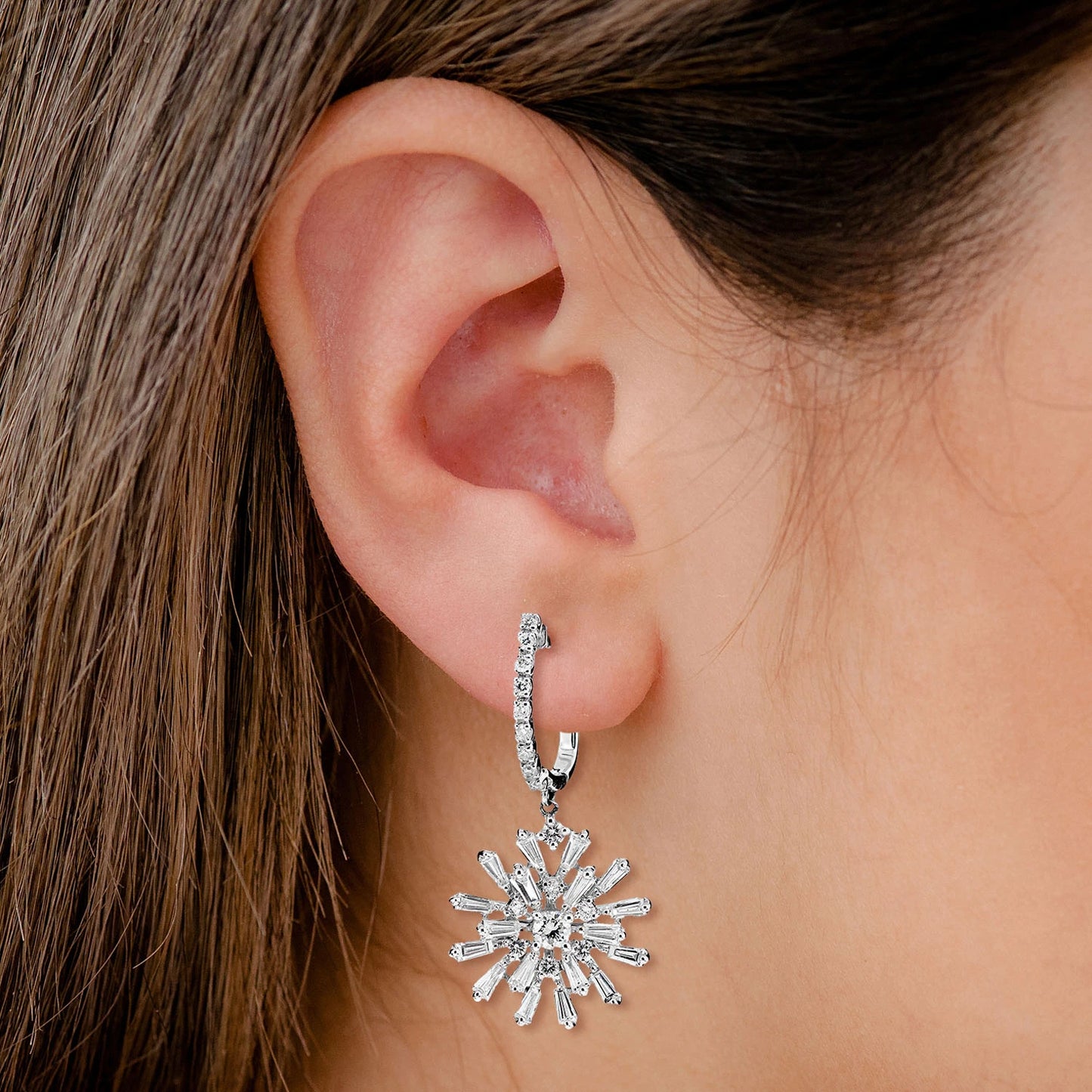 Diamond Dangling Baguette Starburst Earrings