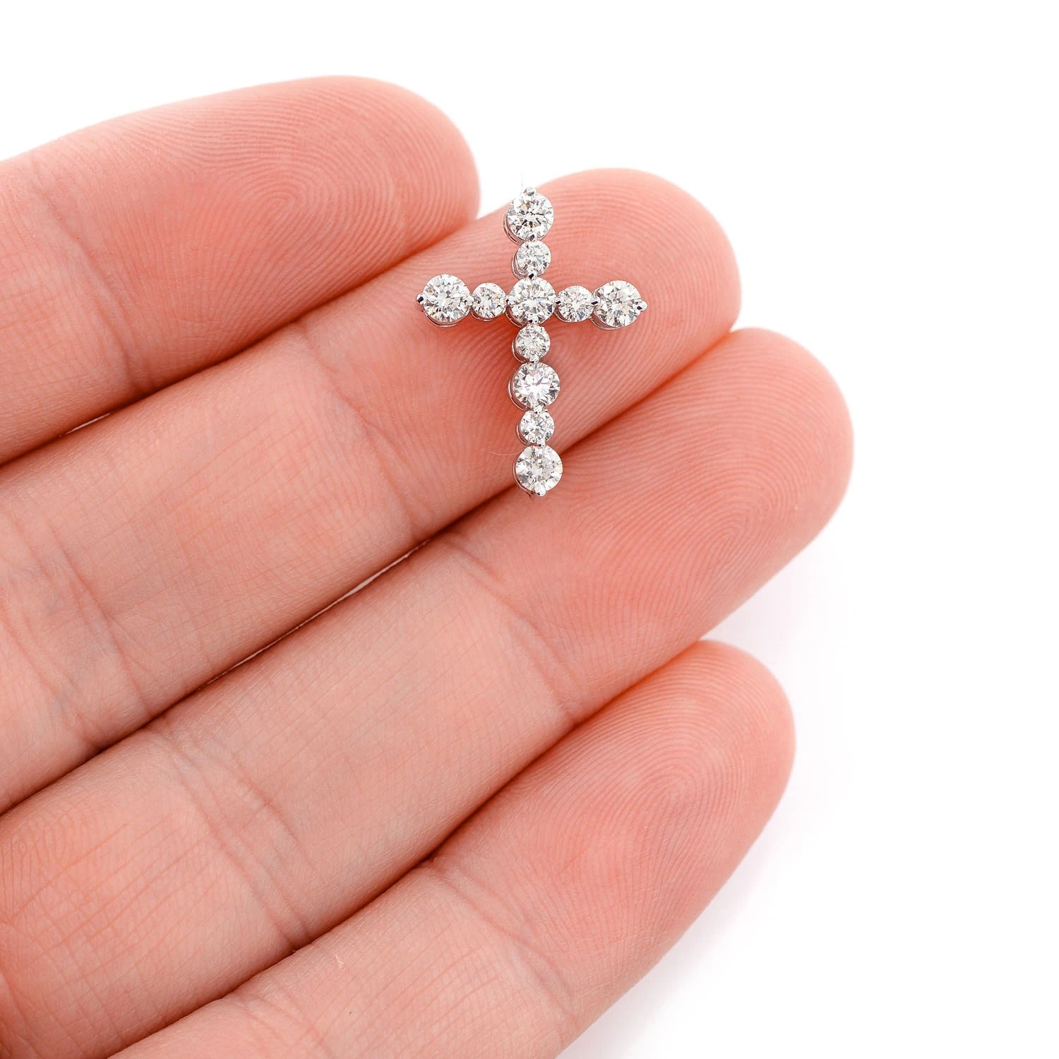 11 Stone Hidden Bail Cross in 14K white gold, Large | 1.00ctw, angled view