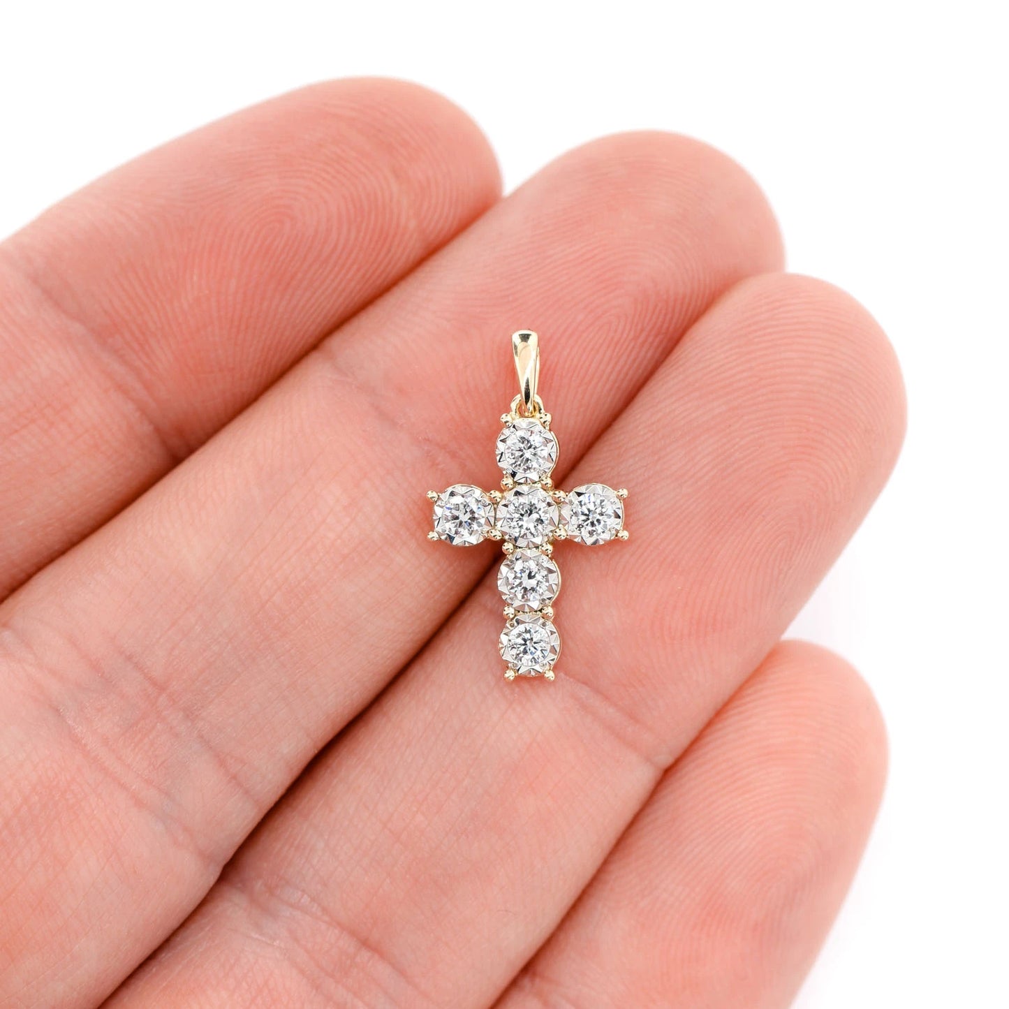 Pointed Cross Pendant in 14K yellow gold, angled view
