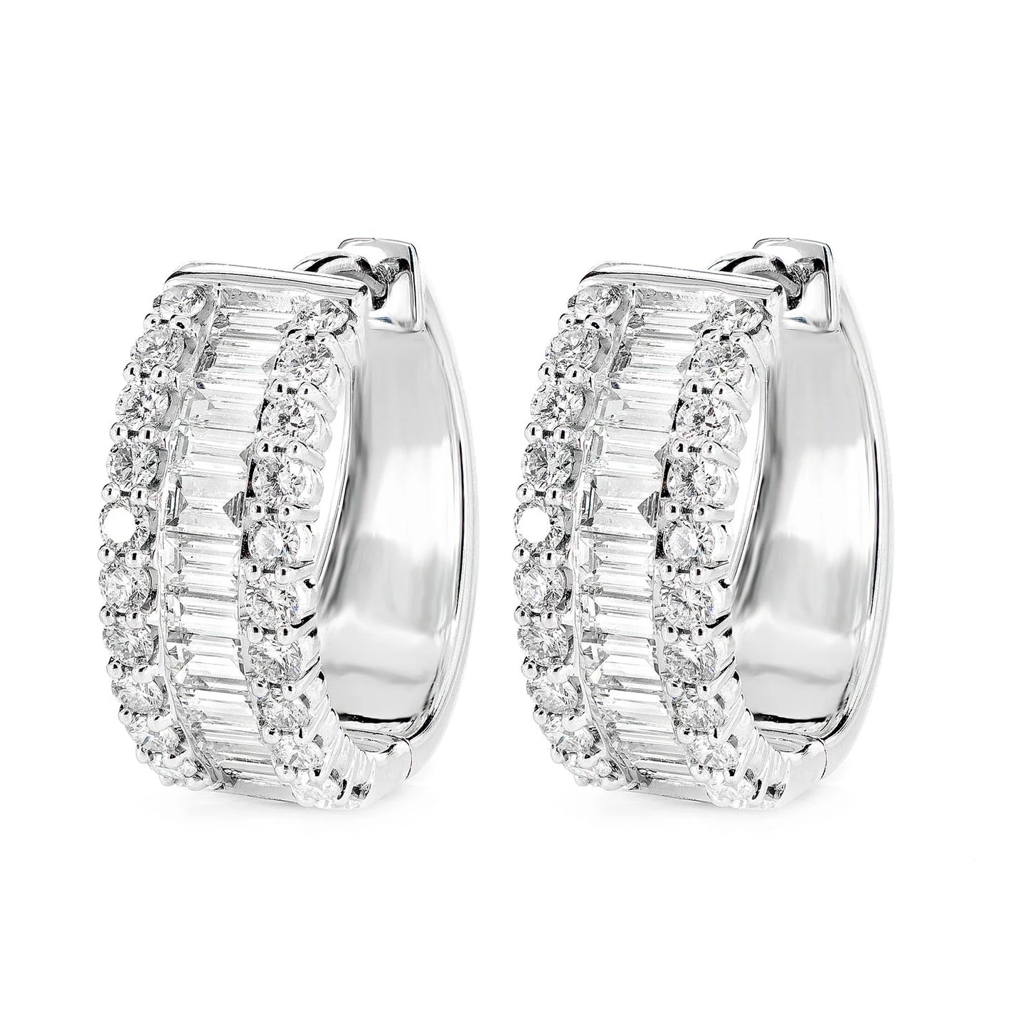 Diamond Baguette and Round Hoop Earrings