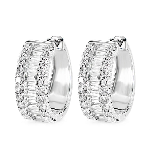 Diamond Baguette and Round Hoop Earrings