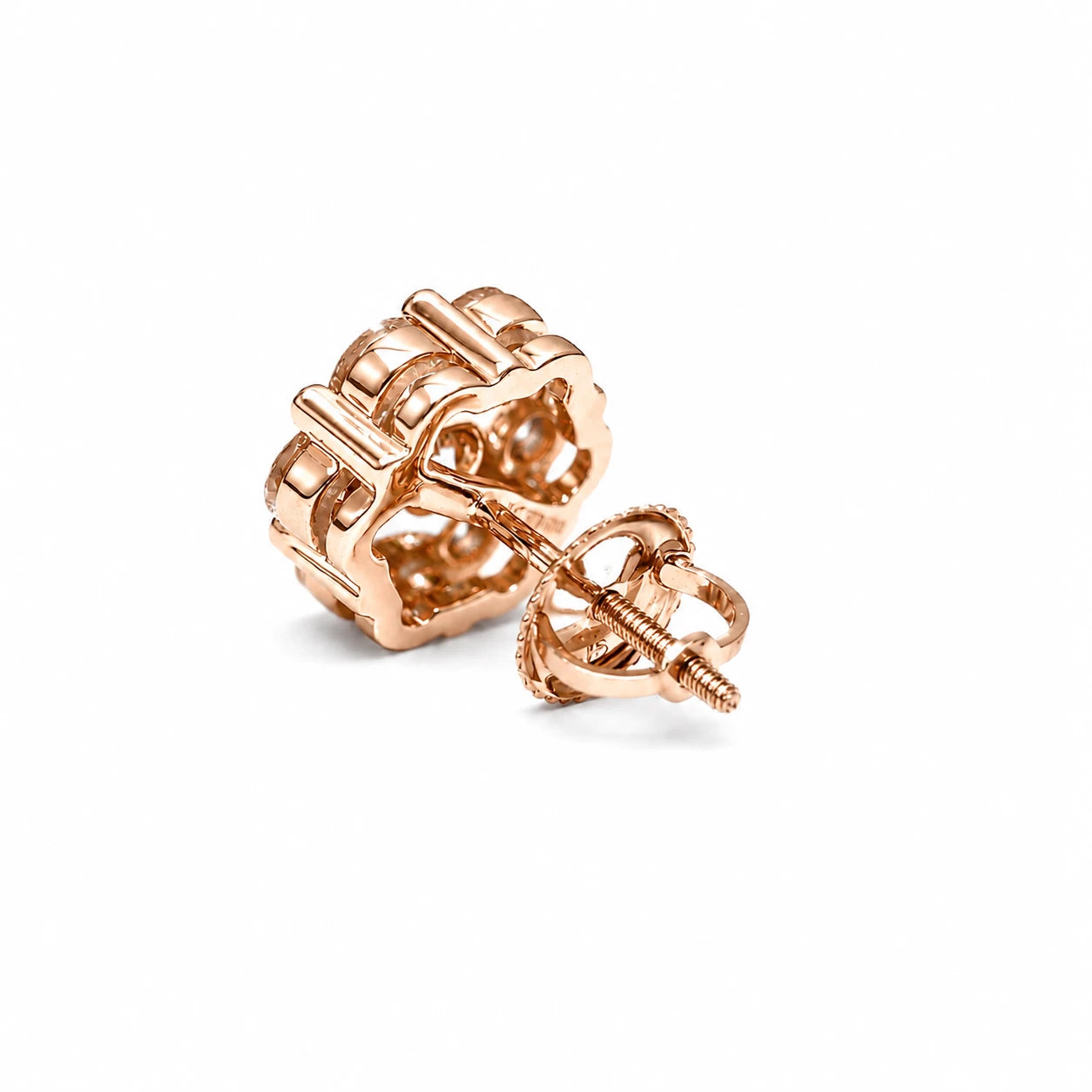 Flower Diamond Studs in 14K rose gold, 2.00ctw, side view