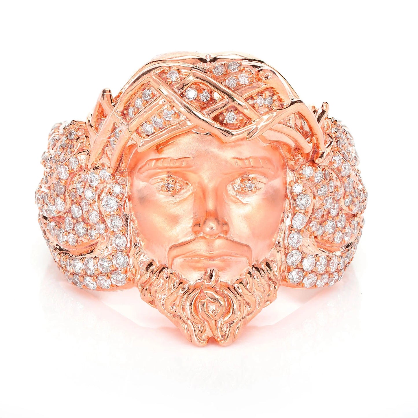 Jesus Portrait Diamond Signet Ring in 10K rose gold, front view