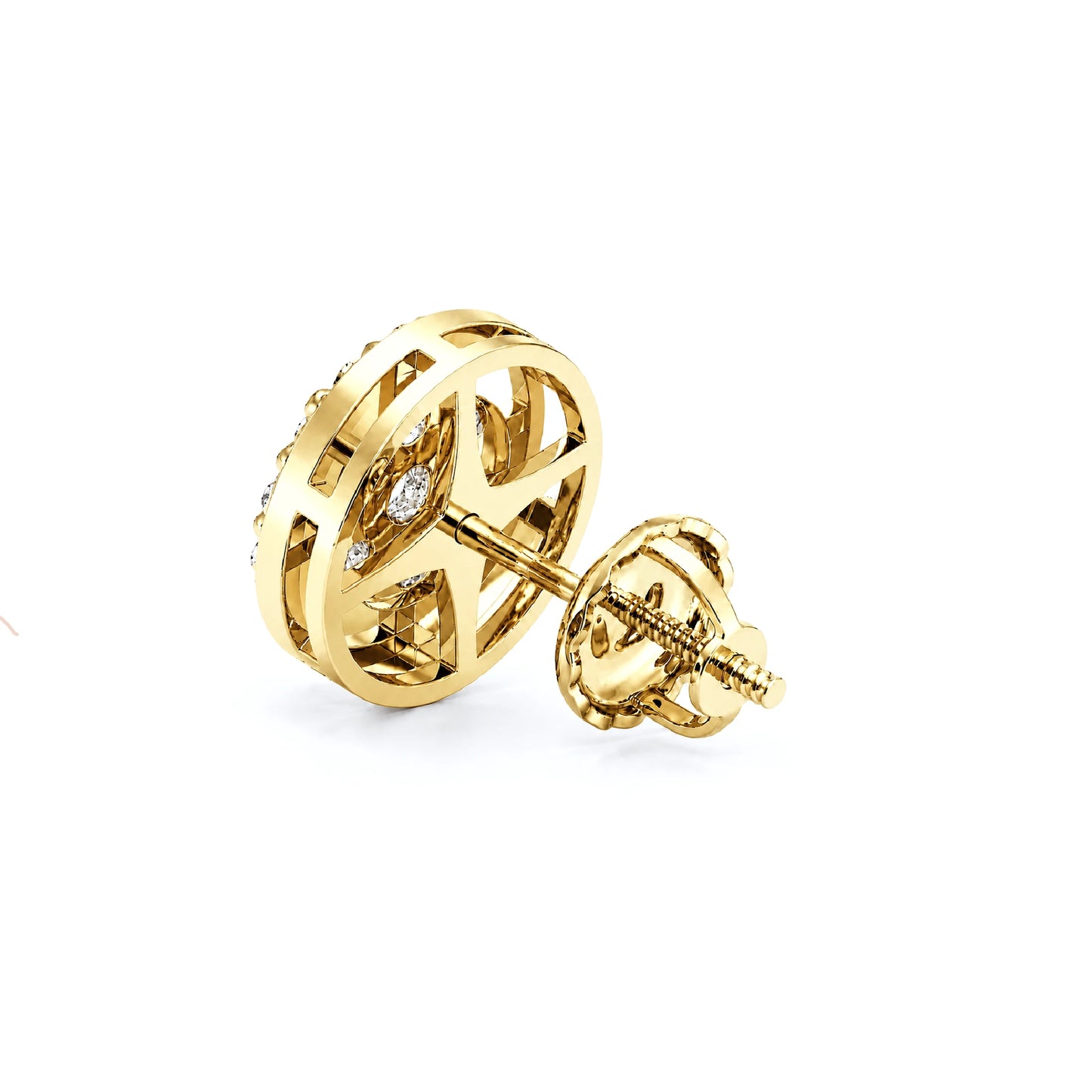 Halo Flower Diamond Studs in 14K yellow gold, 2.00ctw, side view