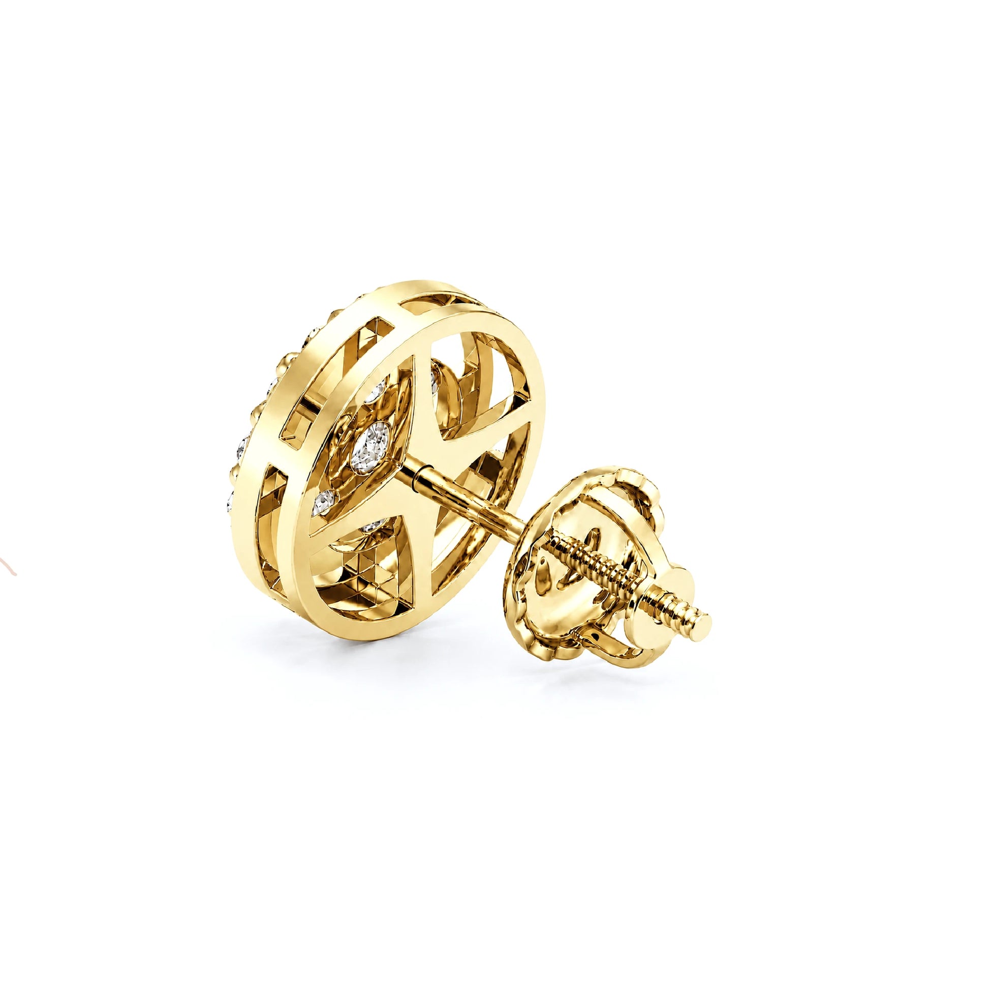 Halo Flower Diamond Studs in 14K yellow gold, 2.00ctw, side view