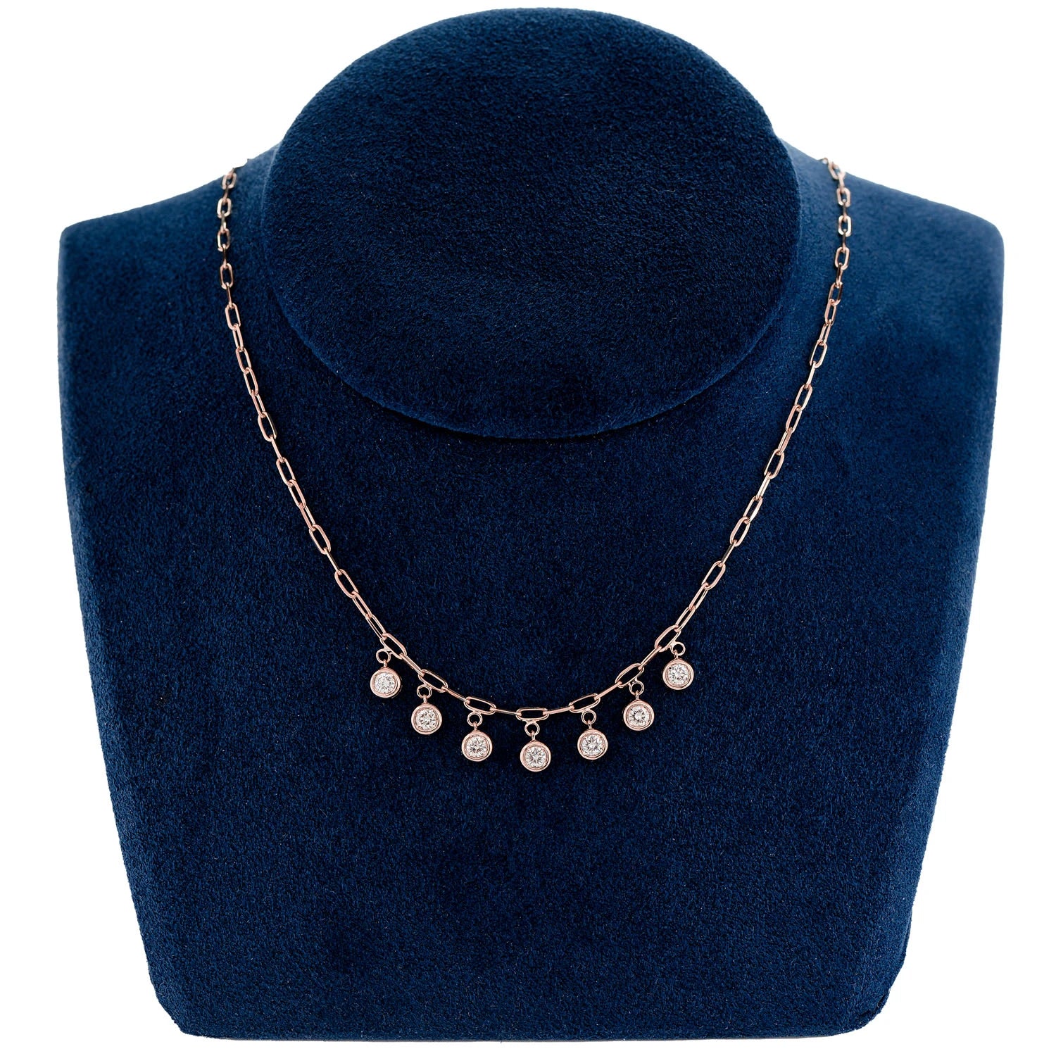 Bezel Diamond Drop Necklace in 14K yellow gold, angled view