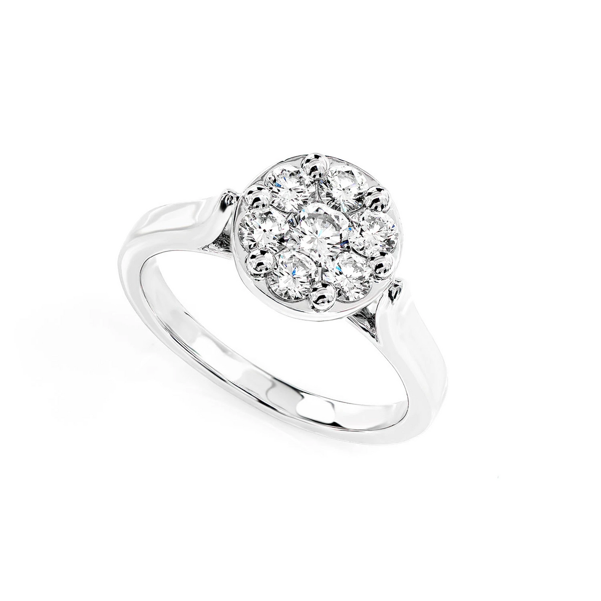 Cathedral Round Cluster Diamond Engagement Ring