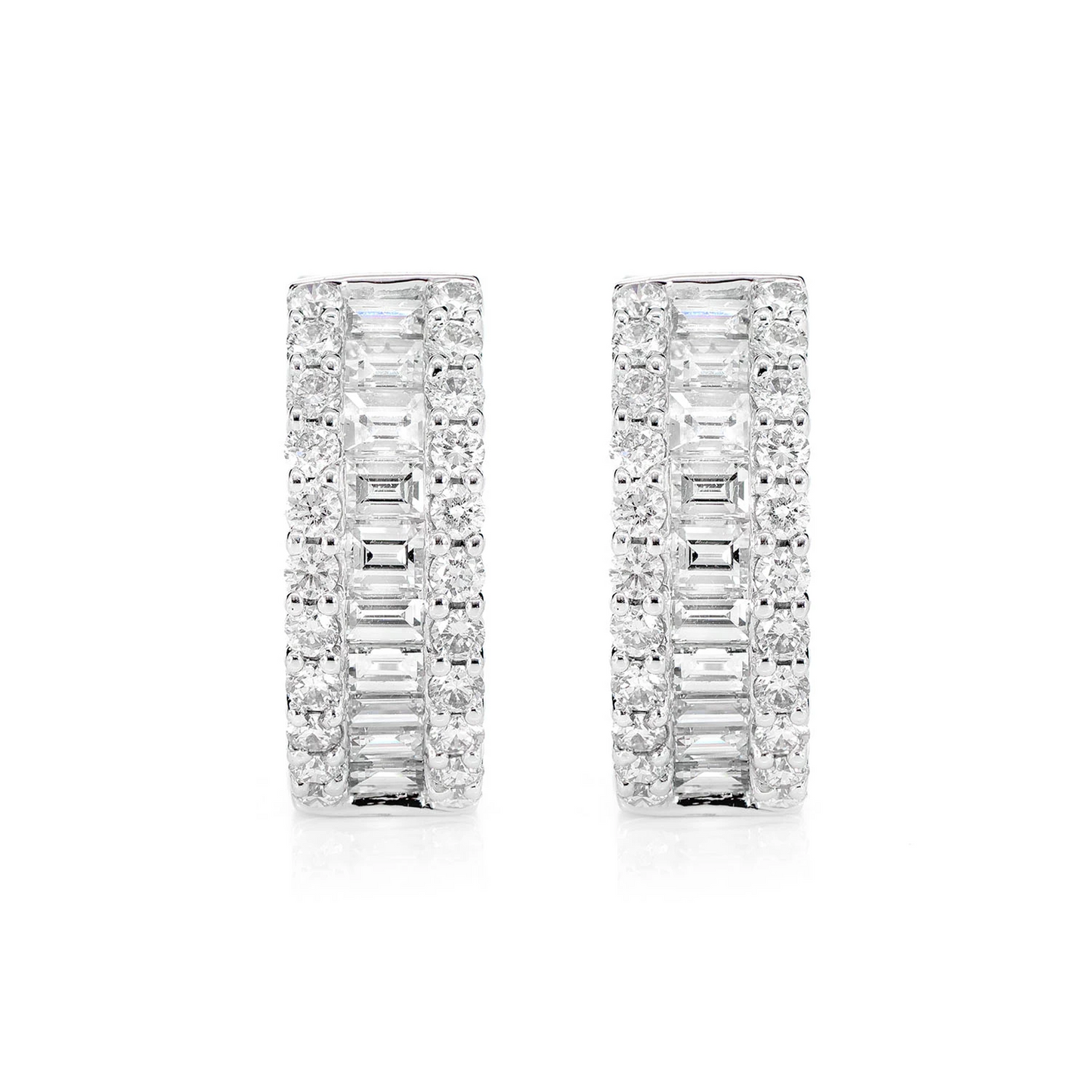 Baguette and Round Border Diamond Hoop Earrings