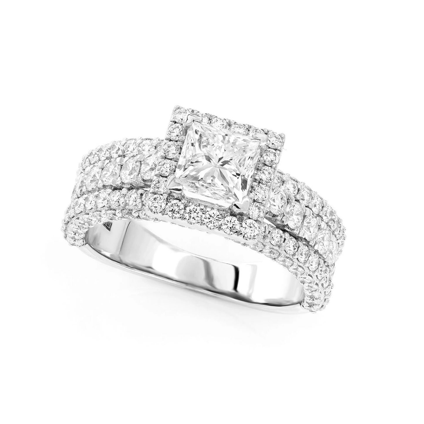 Princess Halo Three Row Diamond Ring in 14K white gold, alternate view