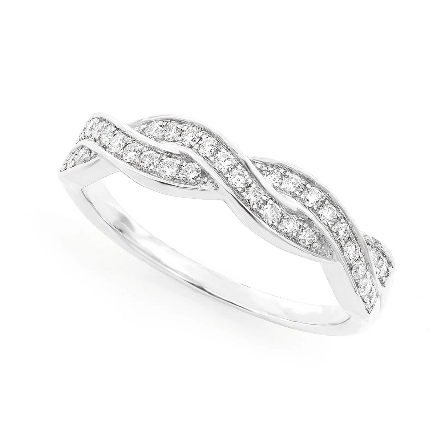 Woven Stackable Diamond Ring in 14K white gold, angled view