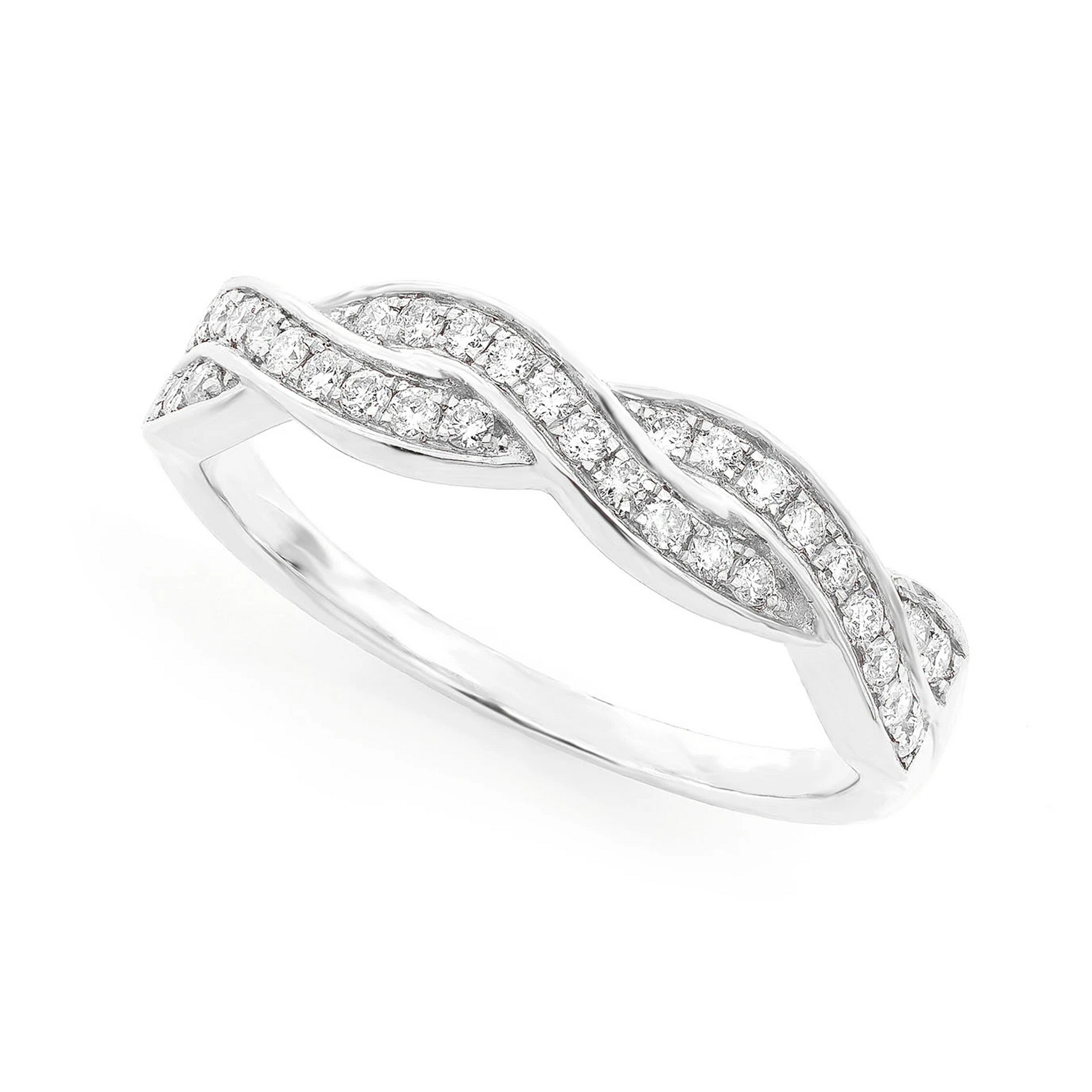 Woven Stackable Diamond Ring in 14K white gold, angled view