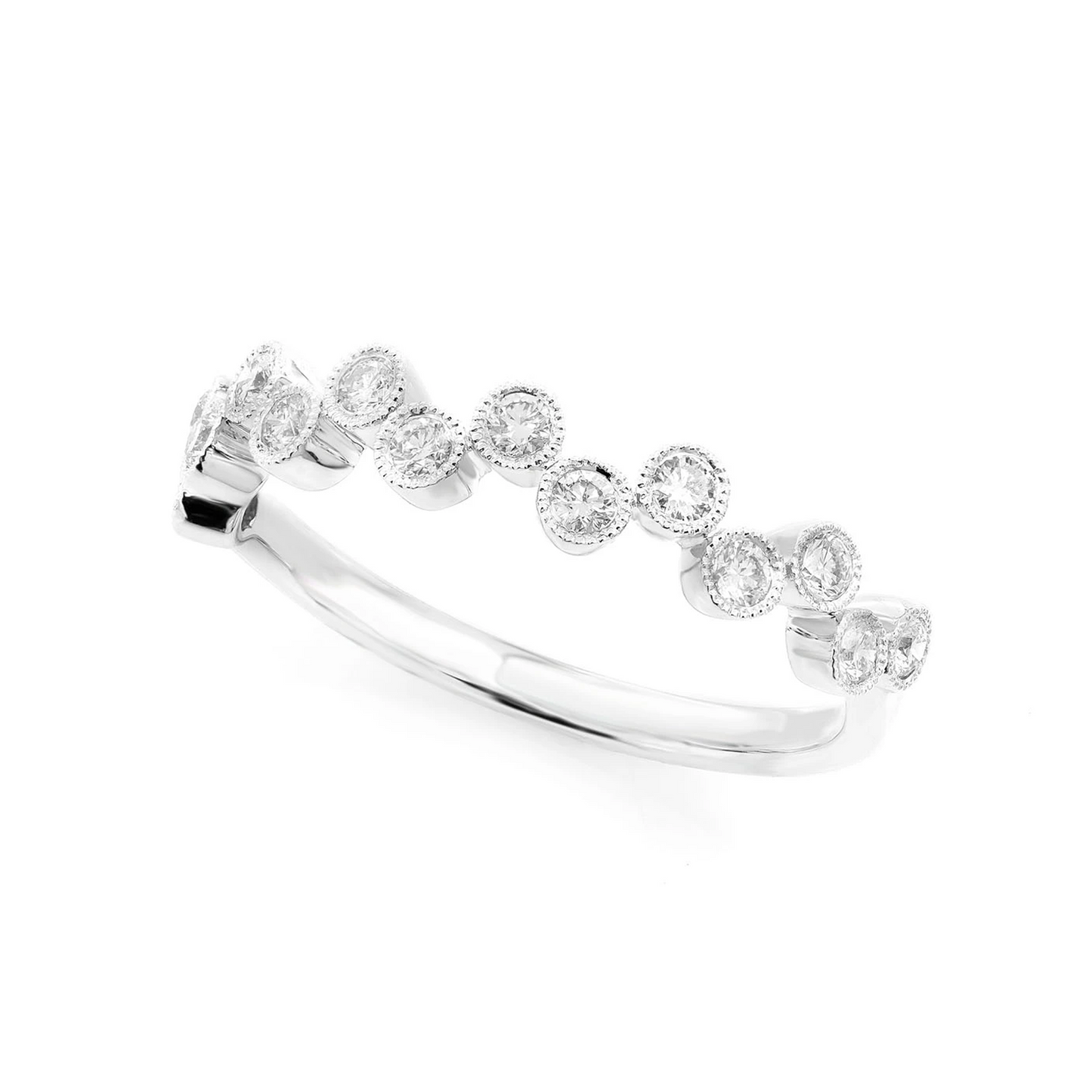 Offset Round Bezel Ring in 14K white gold, angled view