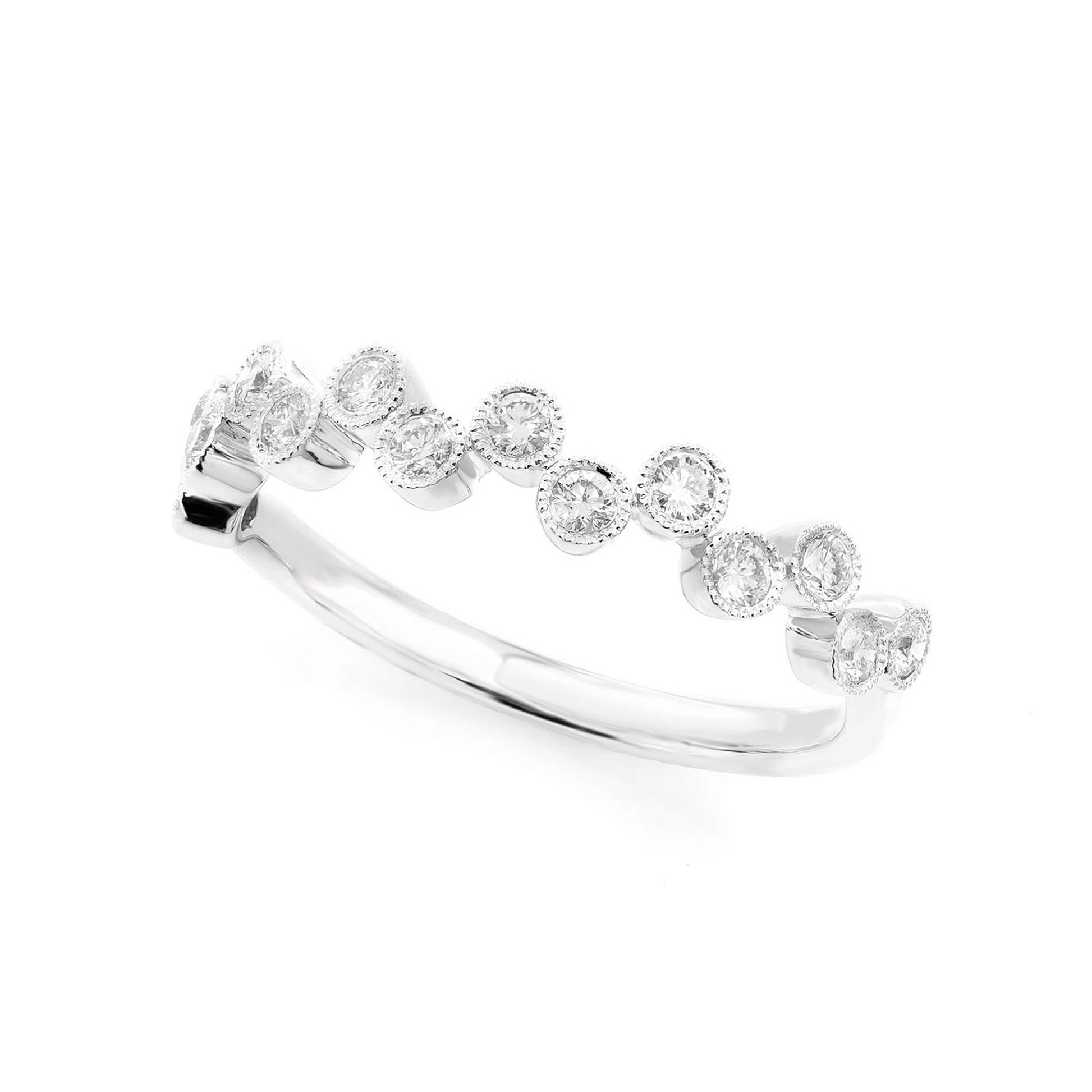 Offset Round Bezel Ring in 14K white gold, angled view