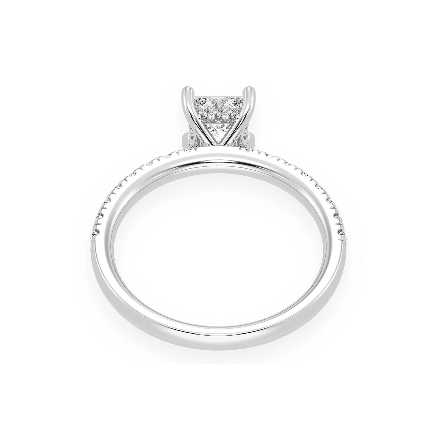 0.75ct Princess Cut Under Halo Diamond Engagement Ring in 14K white gold, alternate view