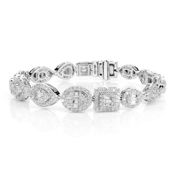 Baguette and Round Multi Shape Link Diamond Bracelet 10.25mm