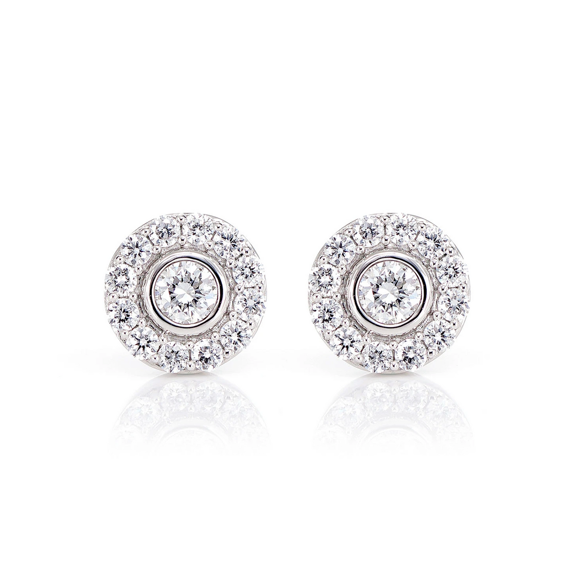 Bezel Set Halo Diamond Stud Earrings 0.50ctw