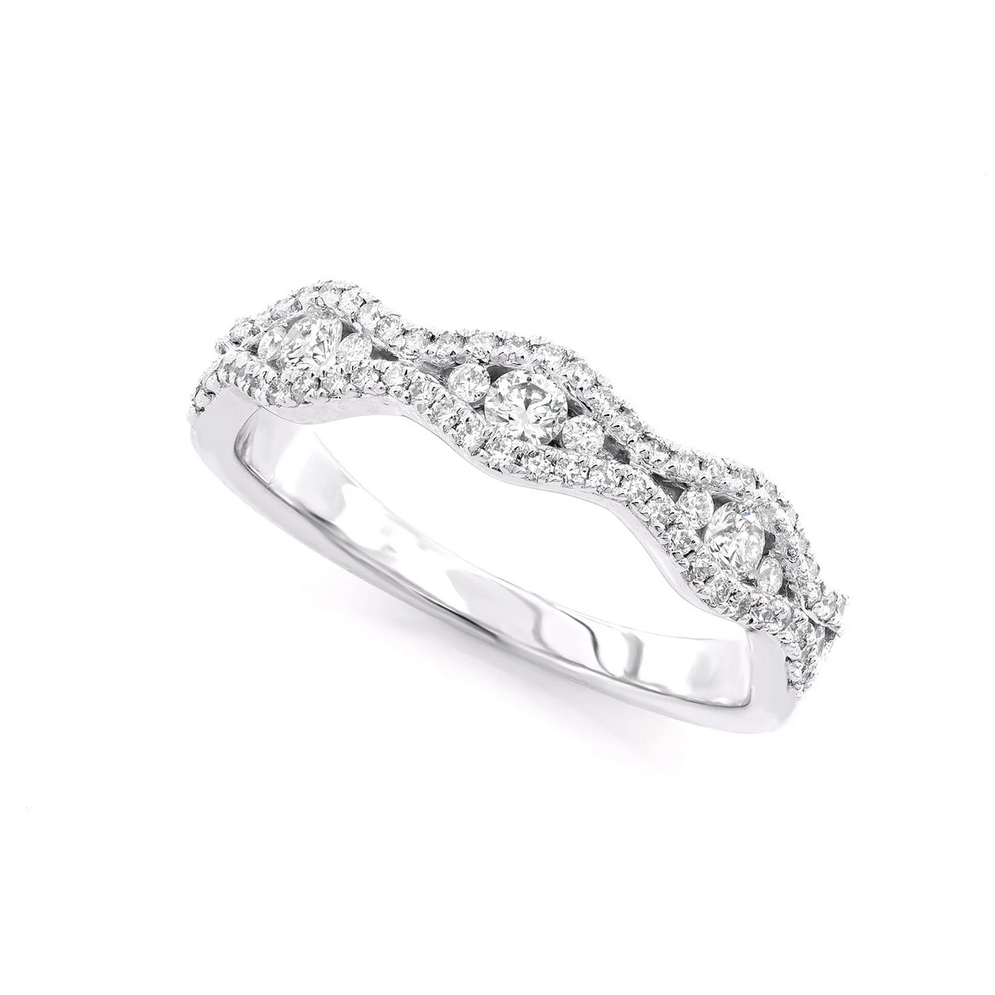 Wavy Channel Ring in 14K white gold, angled view