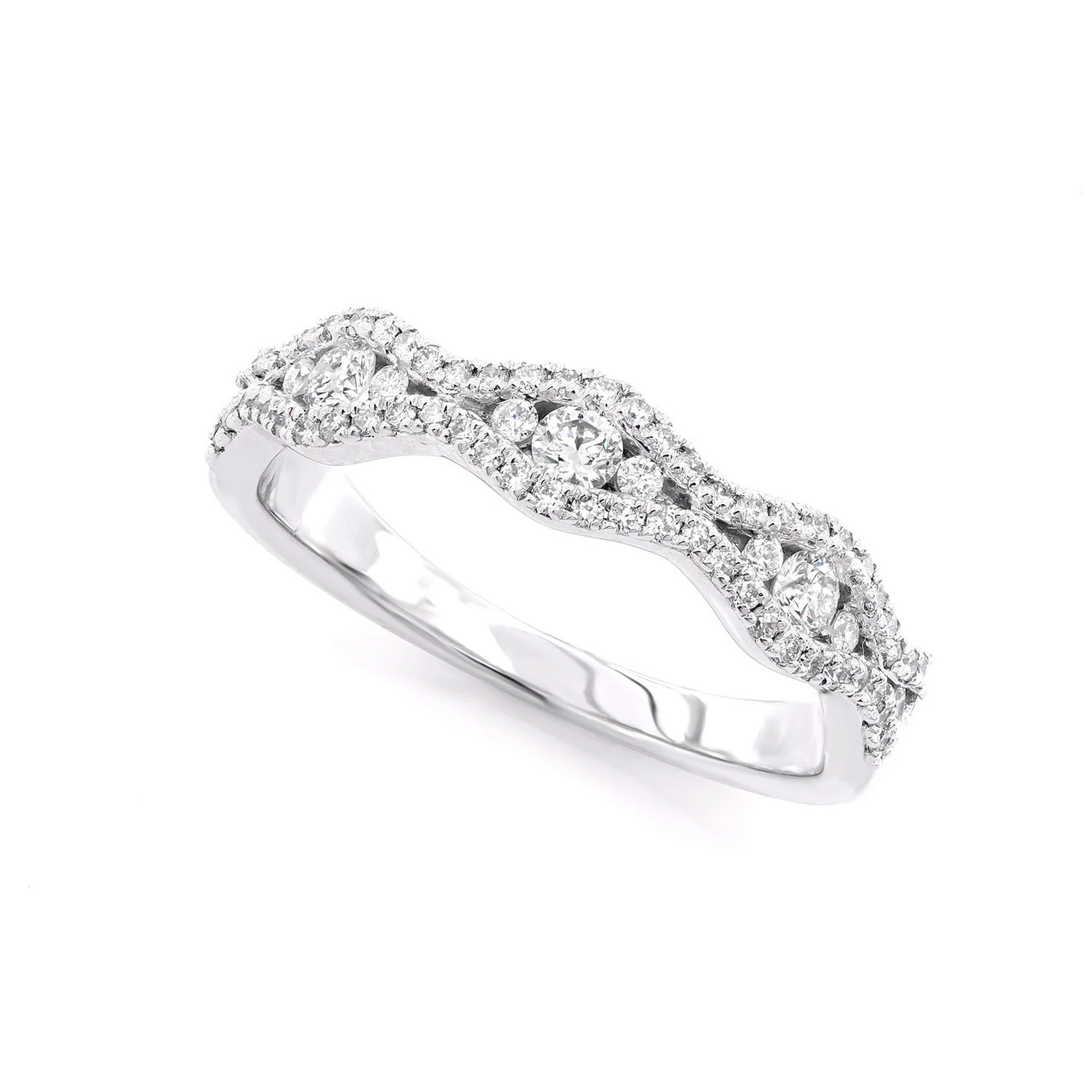 Wavy Channel Ring in 14K white gold, angled view