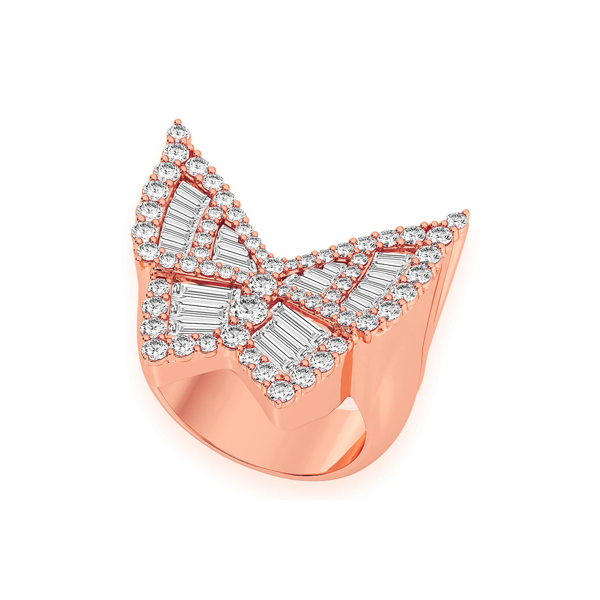 Butterfly Baguette Signet Ring in 14K rose gold, front view