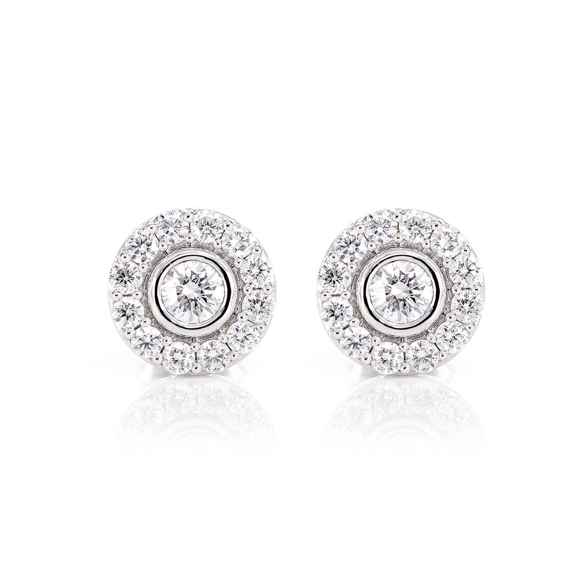 Bezel Set Halo Diamond Stud Earrings