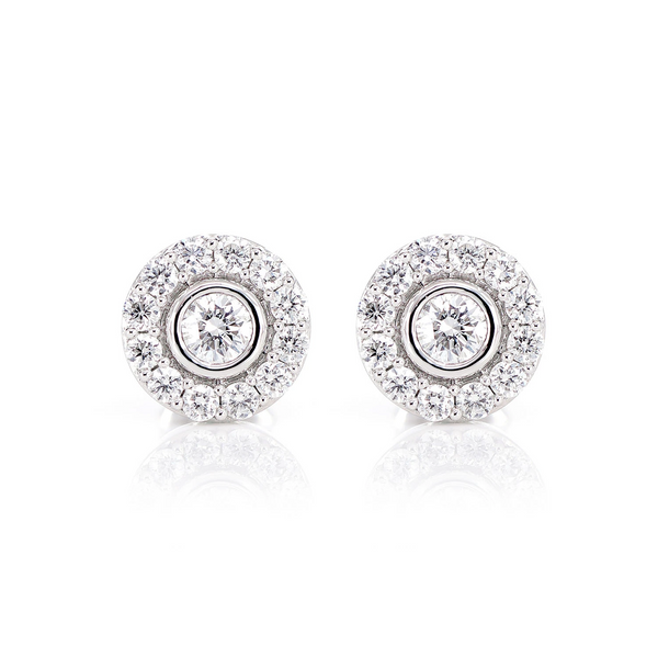 Bezel Set Halo Diamond Stud Earrings