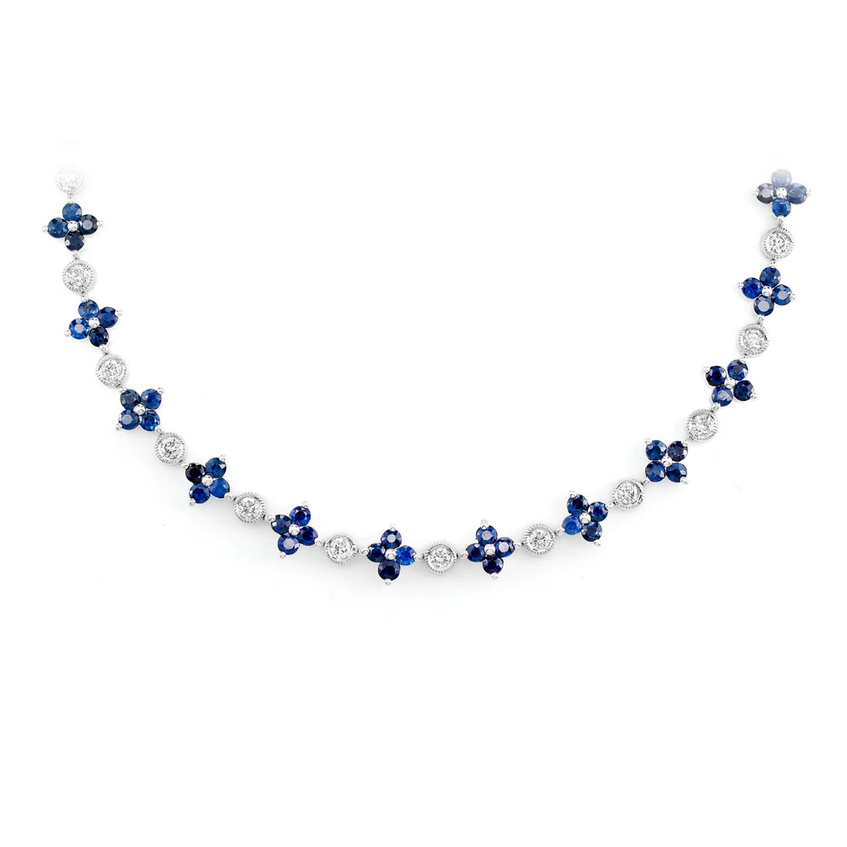 Sapphire Flower and Diamond Bezel Necklace