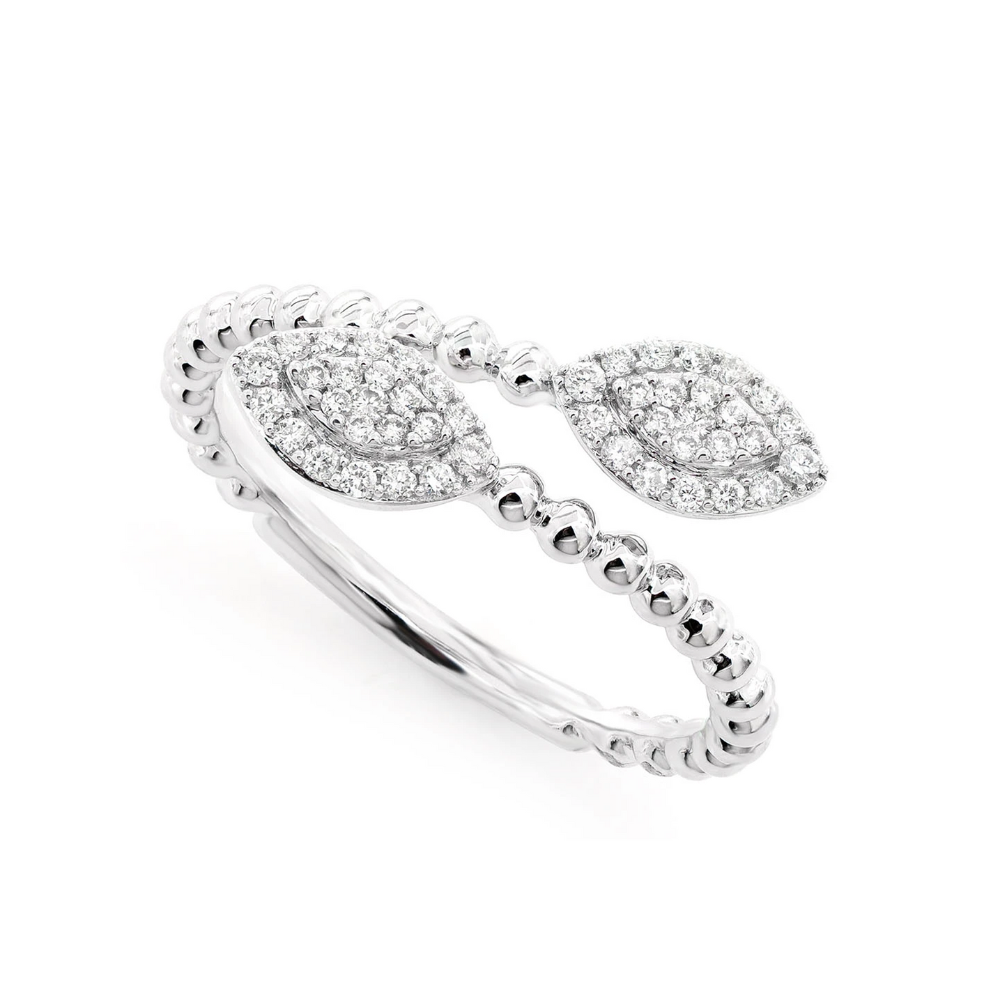 Beaded Marquise Wrap Diamond Ring in 14K white gold, angled view