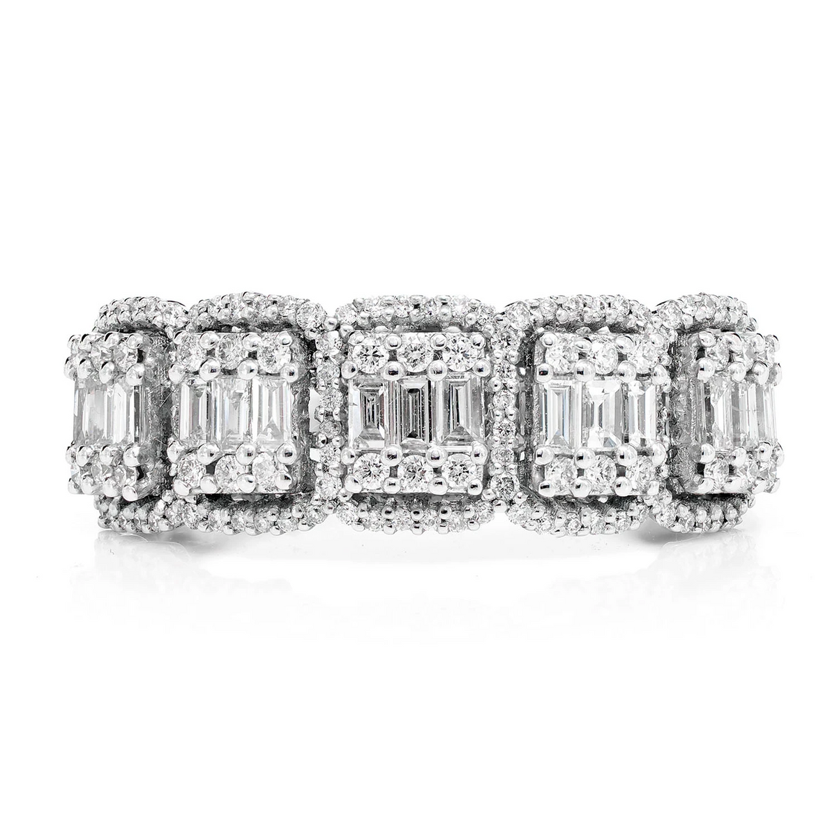 Baguette and Round Stone 5 Halo Diamond Ring