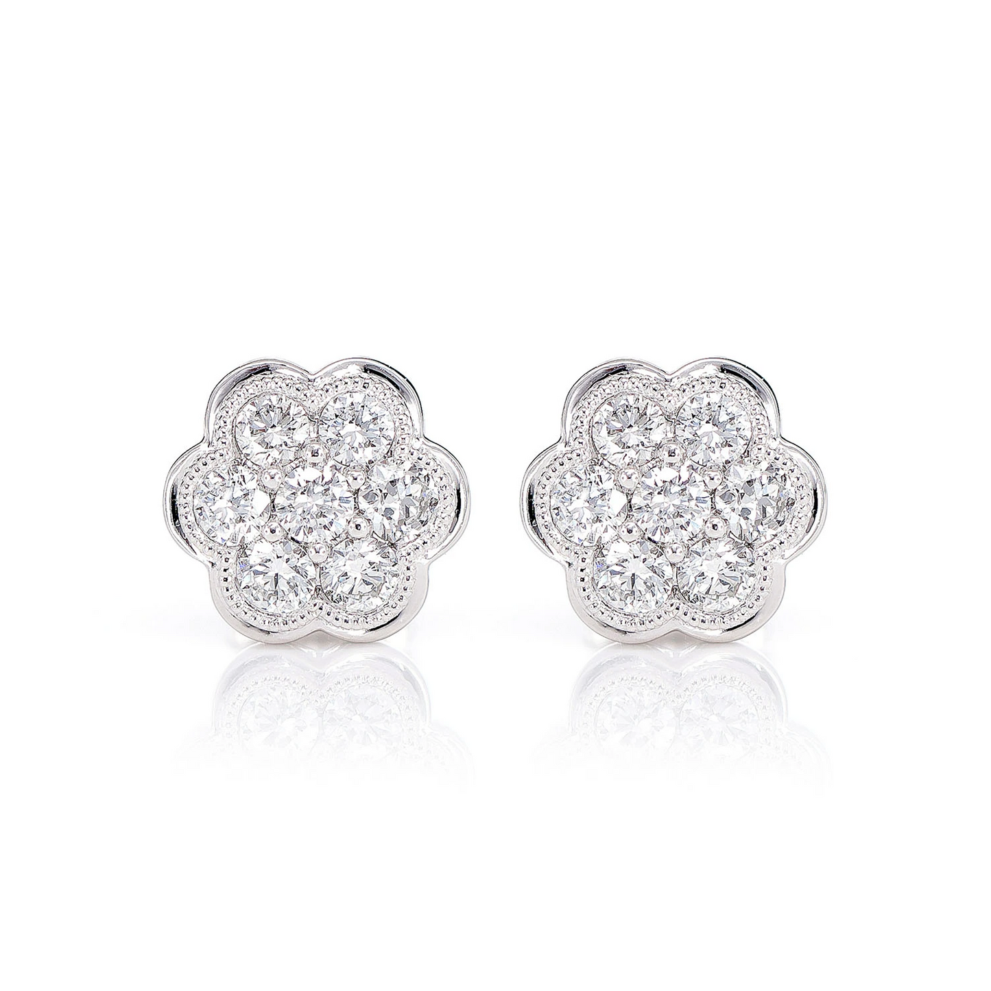 Milgrain Flower Cluster Diamond Stud Earrings