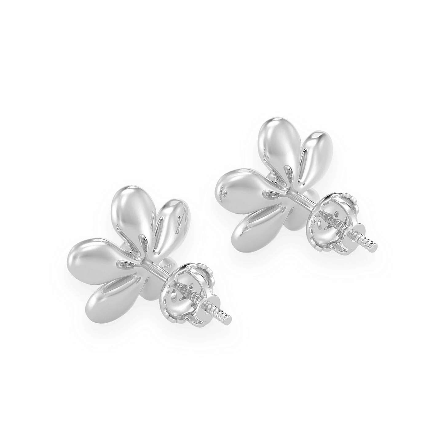 Flower Petal Diamond Studs in 14K white gold, angled view