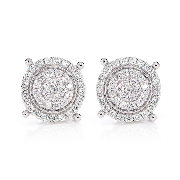 Two Layer Cluster Halo Diamond Stud Earrings