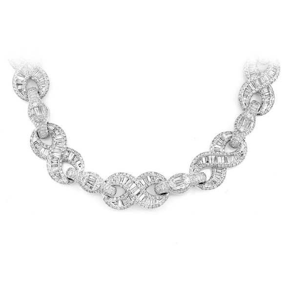 Baguette and Round Diamond Infinity Link Necklace