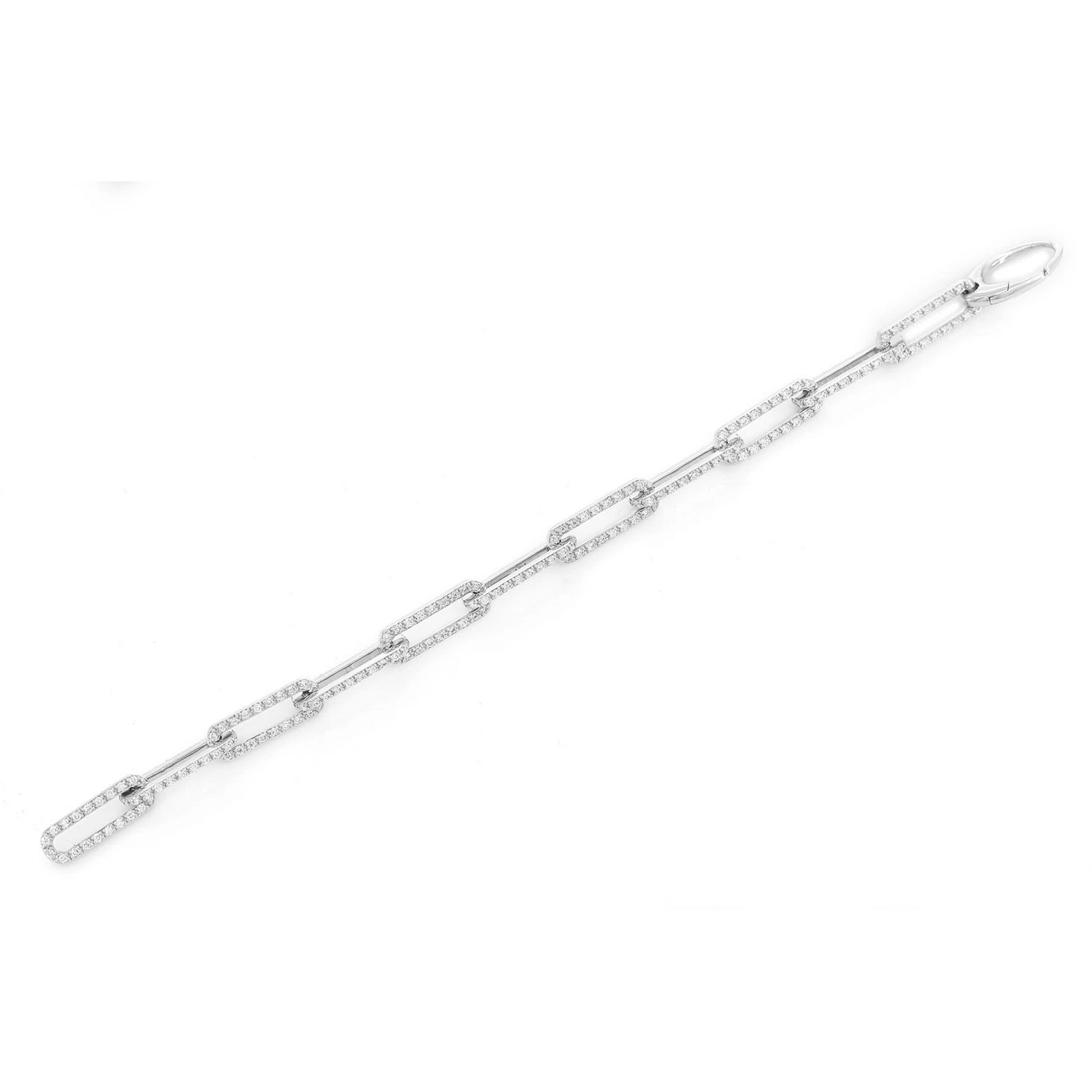Iced Elongated Rolo Diamond Bracelet in 14K white gold, detail view