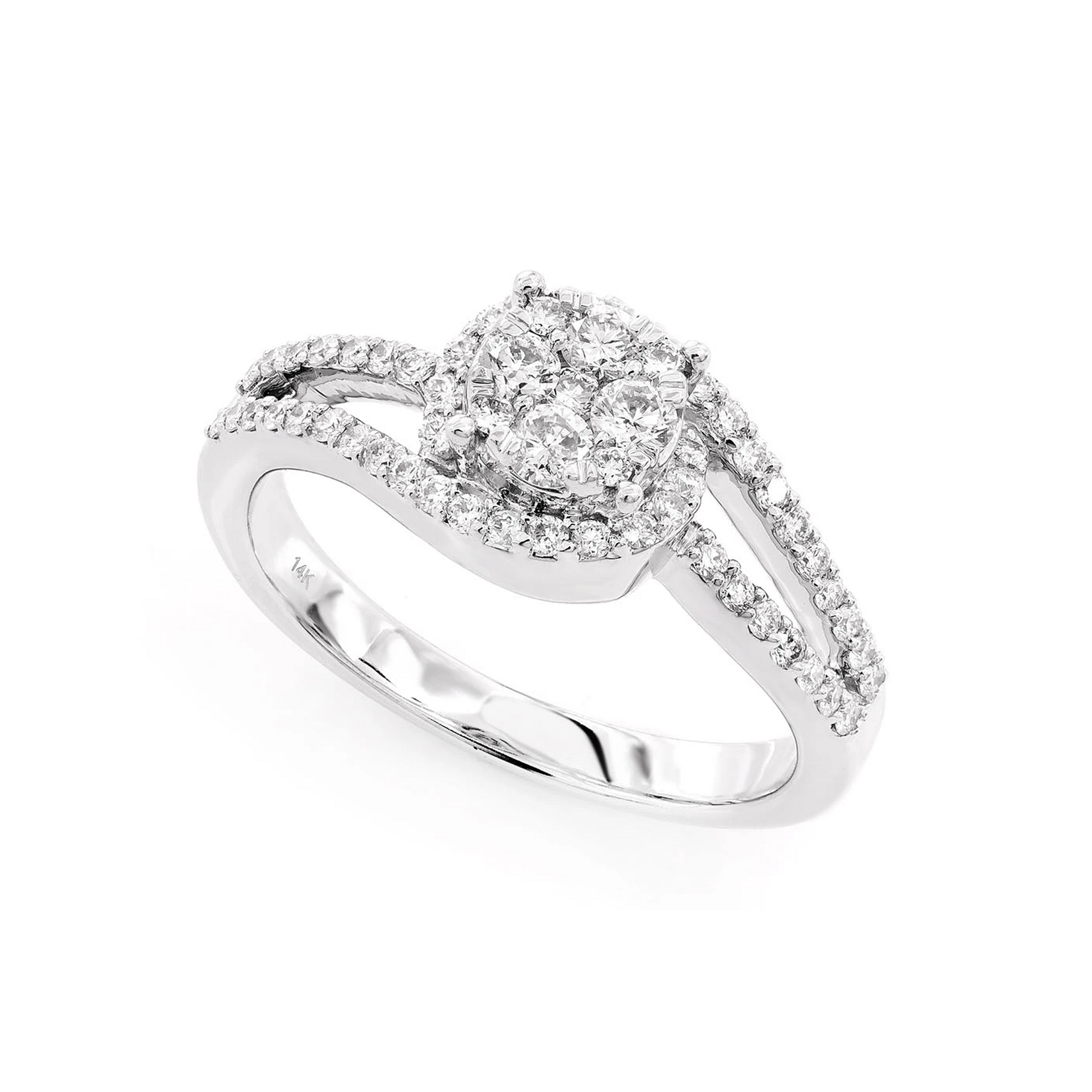 Twisted Mosaic Diamond Ring in 14K white gold, angled view