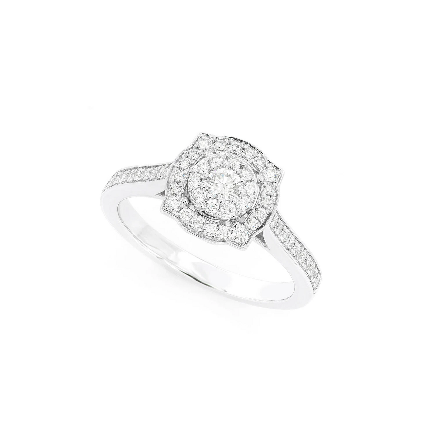 Single Band Square & Round Engagement Ring in 14K white gold, detail view