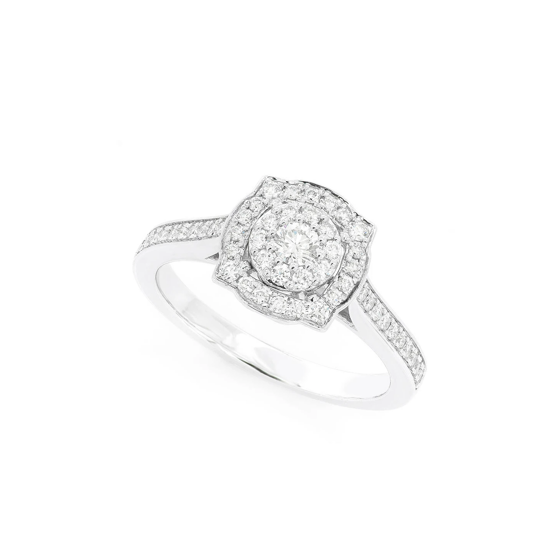 Single Band Square & Round Engagement Ring in 14K white gold, detail view