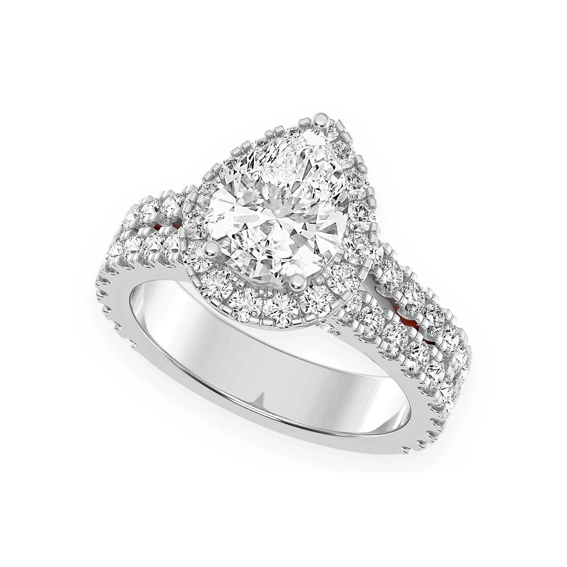 Classic Pear Solitaire Two Row Split Scallop Ring in 14K rose gold, alternate view 6
