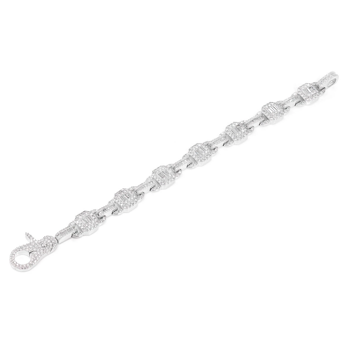 Square Frame Baguette and Round Diamond Link Bracelet